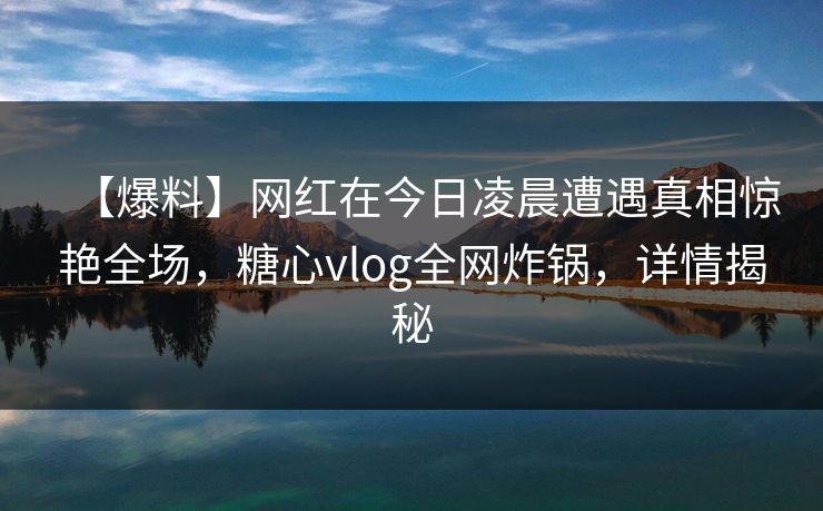 【爆料】网红在今日凌晨遭遇真相惊艳全场,糖心vlog全网炸锅,详情揭秘 【爆料】网红在今日凌晨遭遇真相惊艳全场,糖心vlog全网炸锅,详情揭秘