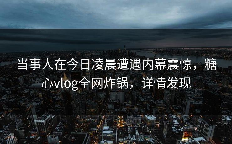 当事人在今日凌晨遭遇内幕震惊，糖心vlog全网炸锅，详情发现
